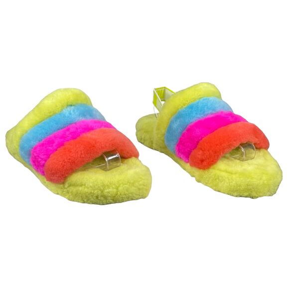 UGG Kids Fluff Yeah Yellow Multicolor Slingback Slide Size US 5 - Picture 11 of 12